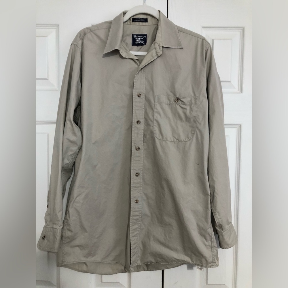 Burberry vintage tan button down shirt 100% cotton made‎ in USA
